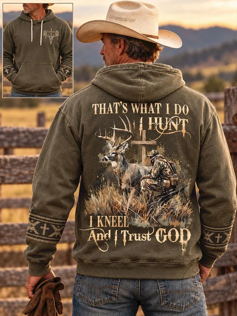 Christian Deer Hunter Kneel And Trust God Quote Hoodie