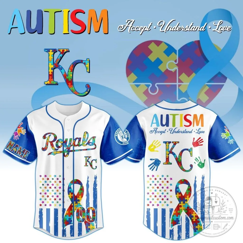 Kansas City Royals Autism Awareness Personalized Baseball Jersey