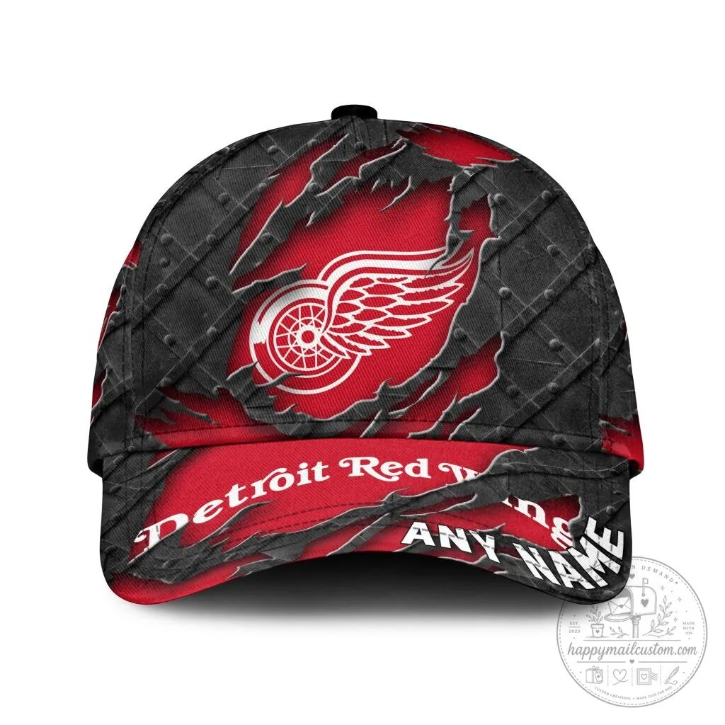 Detroit Red Wings Personalized Black Metal Design Classic Cap Hat