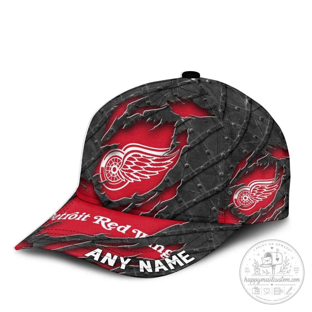 Detroit Red Wings Personalized Black Metal Design Classic Cap Hat 9 Detroit Red Wings Personalized Black Metal Design Classic Cap Hat