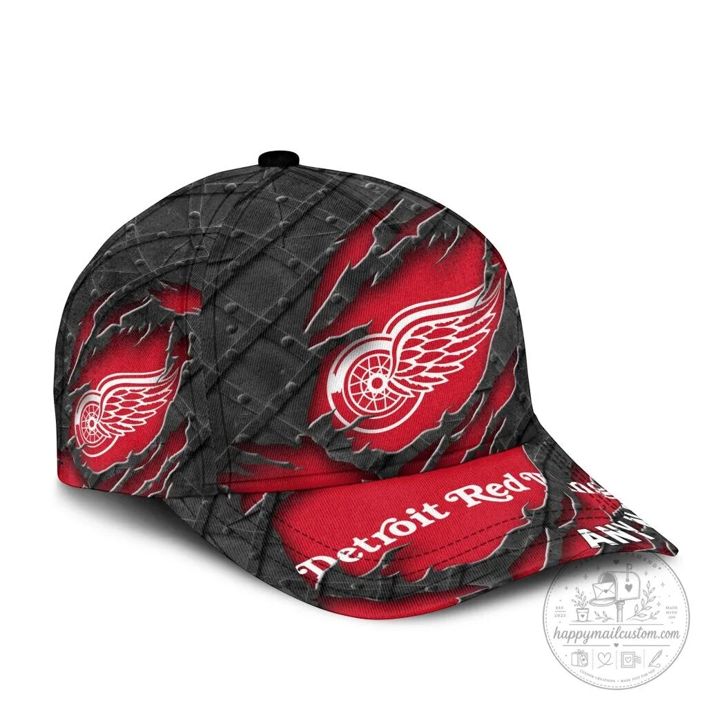 Detroit Red Wings Personalized Black Metal Design Classic Cap Hat 10 Detroit Red Wings Personalized Black Metal Design Classic Cap Hat
