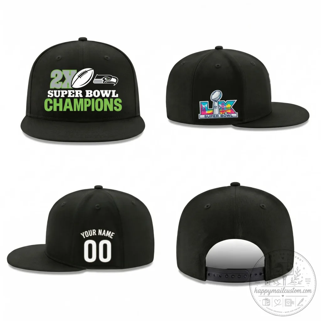 Super Bowl Champions Seattle Seahawks Personalized Flat Bill Cap Hat