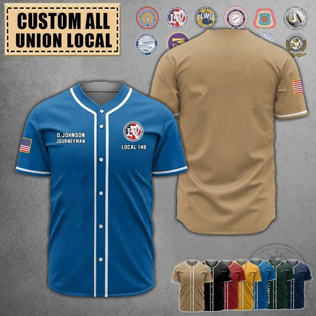 Custom Union Local 148 International Longshore and Warehouse Union Baseball Jersey