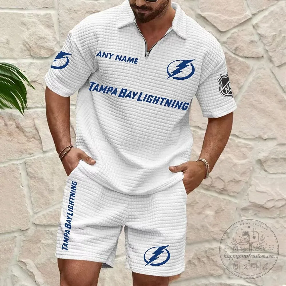 Tampa Bay Lightning Personalized Name Waffle Knit Polo Shirt and Shorts Set