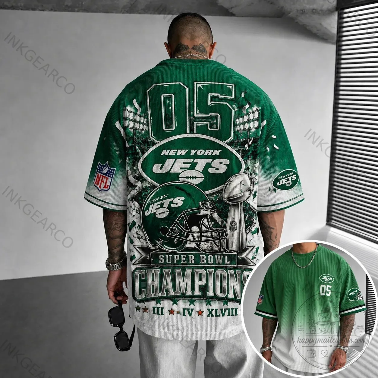New York Jets Super Bowl Champions Corduroy Oversized T-Shirt