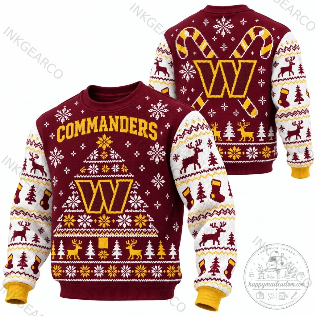 Washington Commanders Christmas Tree Holiday Ugly Sweater Sweatshirt Washington Commanders Christmas Tree Holiday Ugly Sweater Sweatshirt