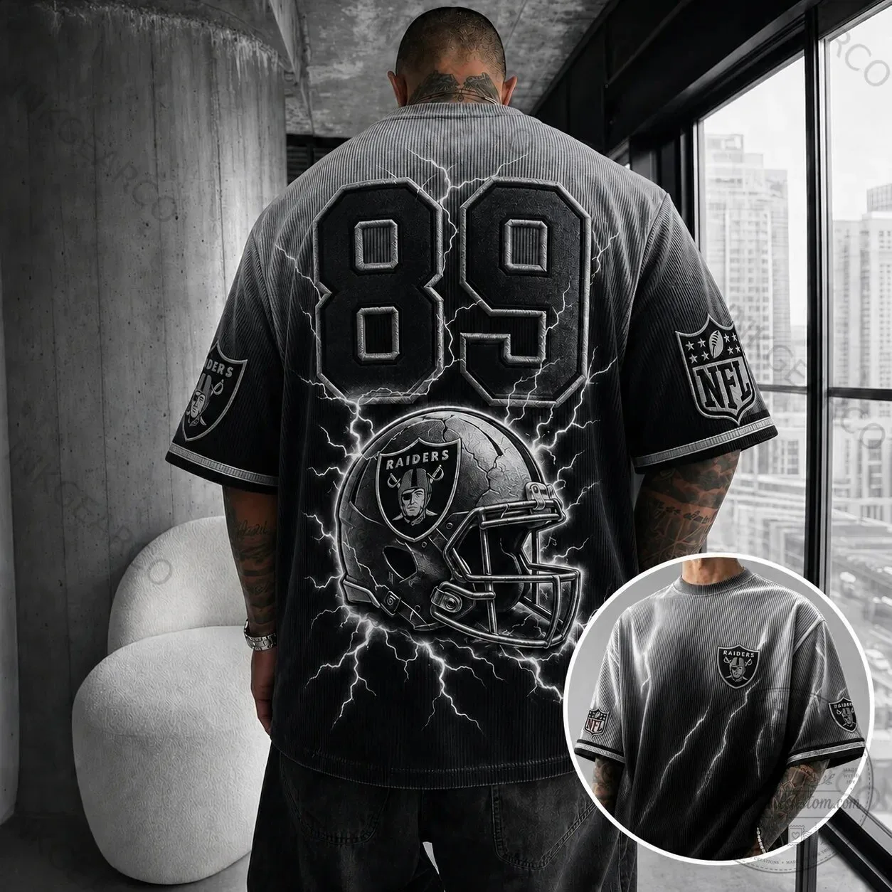 Las Vegas Raiders Number 89 Lightning Bolt Football T-Shirt