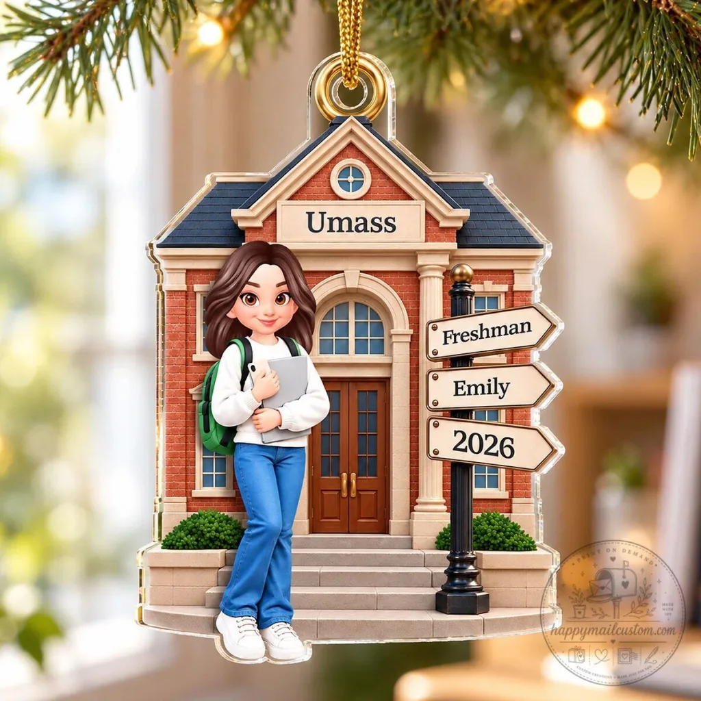 Personalized University of Massachusetts Freshman College Student Christmas Ornament