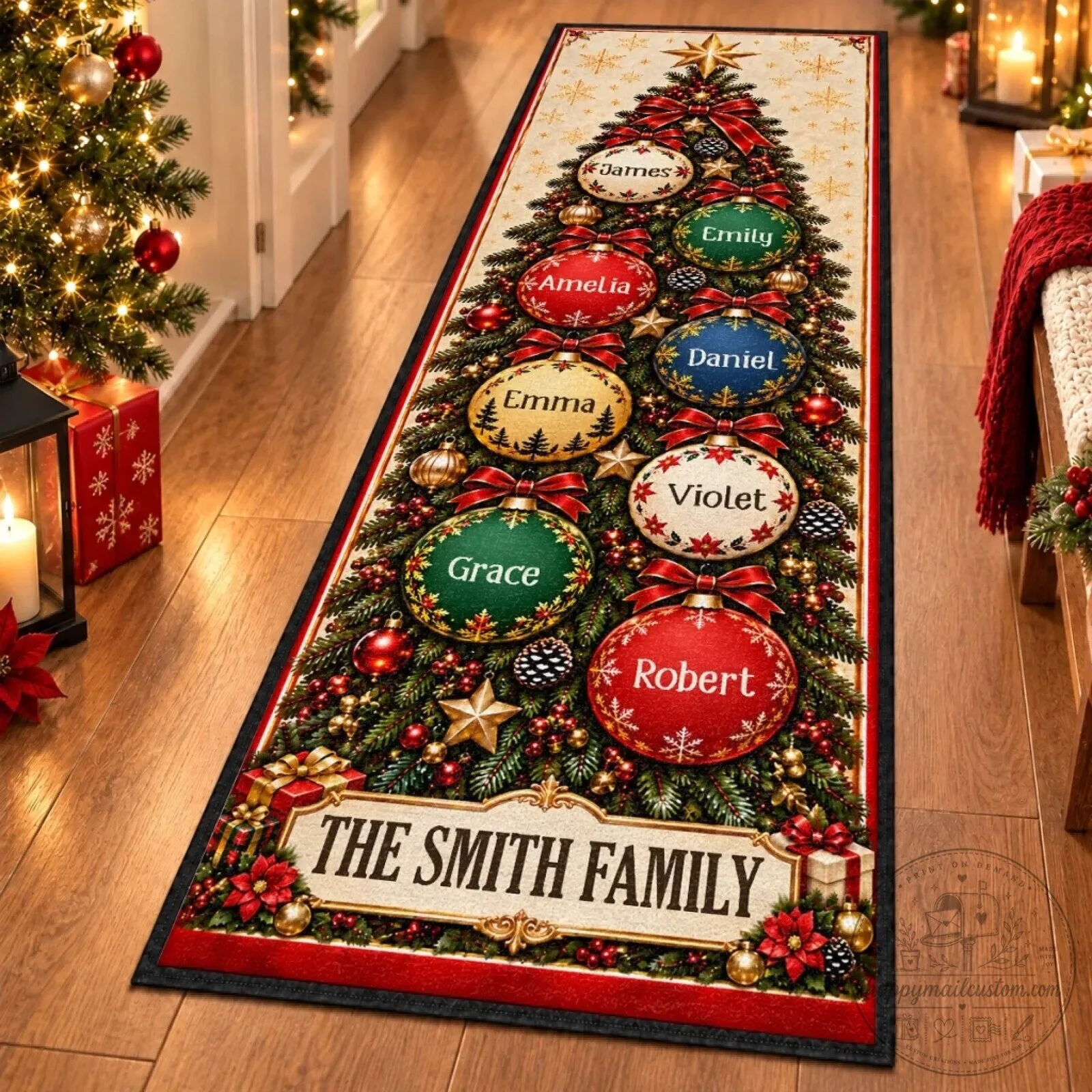 Personalized Christmas Tree Family Name Ornaments Holiday Home Decor Runner Rug 10 Personalized Christmas Tree Family Name Ornaments Holiday Home Decor Runner Rug