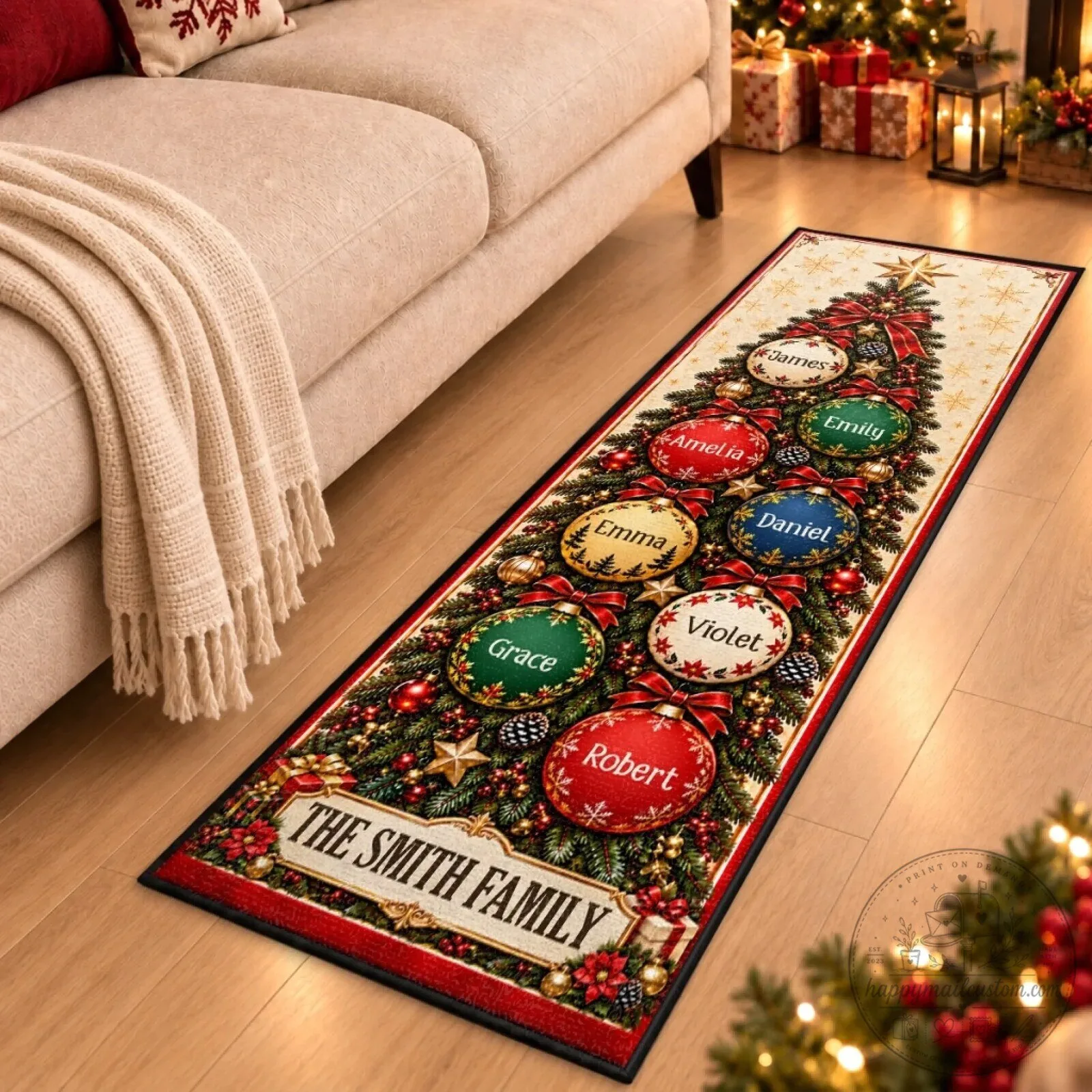 Personalized Christmas Tree Family Name Ornaments Holiday Home Decor Runner Rug 11 Personalized Christmas Tree Family Name Ornaments Holiday Home Decor Runner Rug