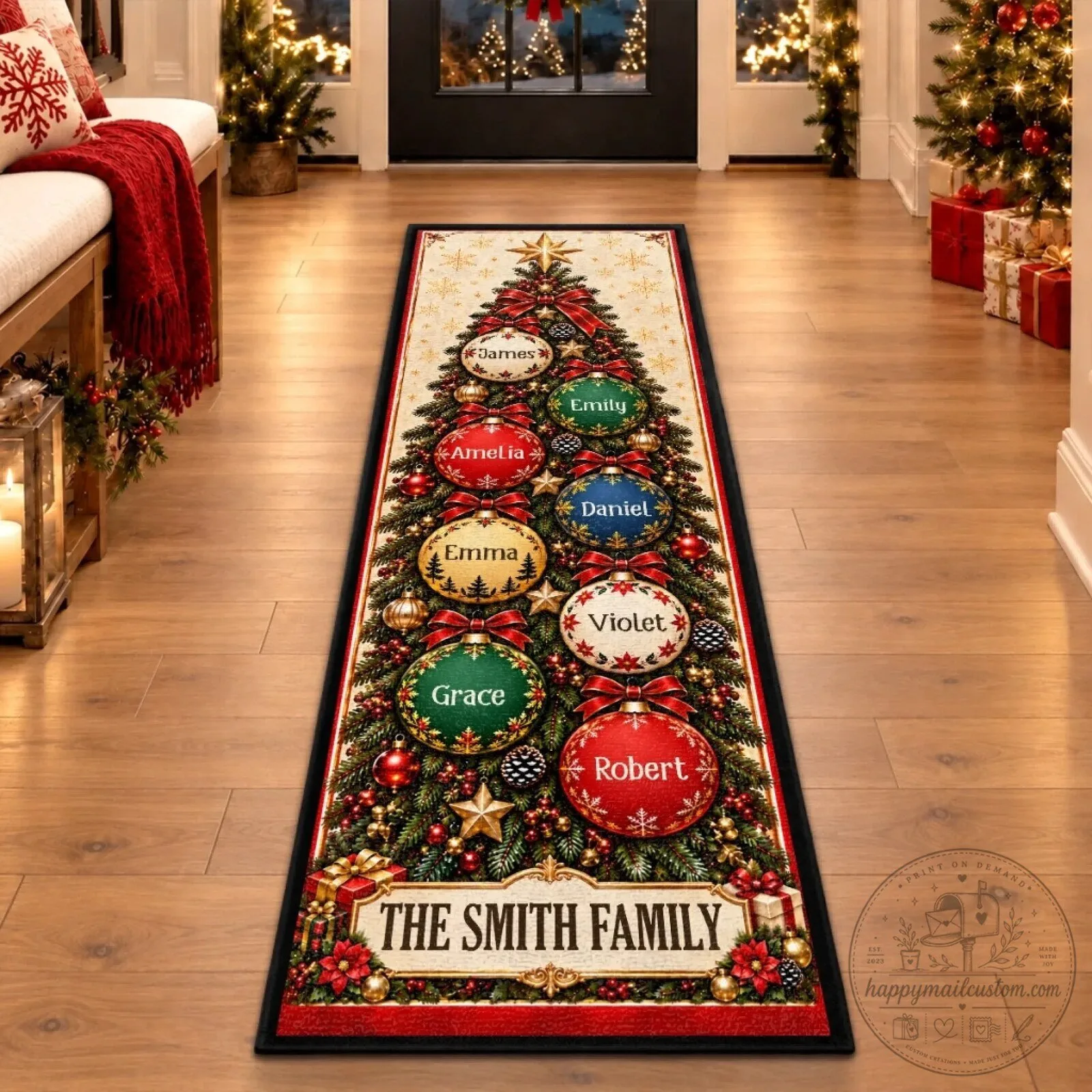 Personalized Christmas Tree Family Name Ornaments Holiday Home Decor Runner Rug 12 Personalized Christmas Tree Family Name Ornaments Holiday Home Decor Runner Rug