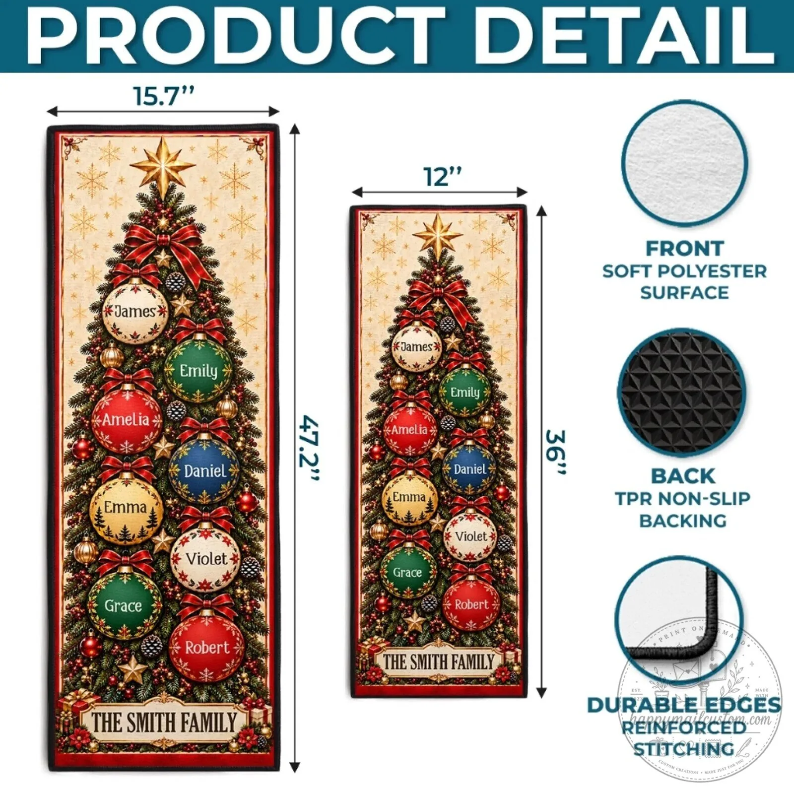 Personalized Christmas Tree Family Name Ornaments Holiday Home Decor Runner Rug 13 Personalized Christmas Tree Family Name Ornaments Holiday Home Decor Runner Rug