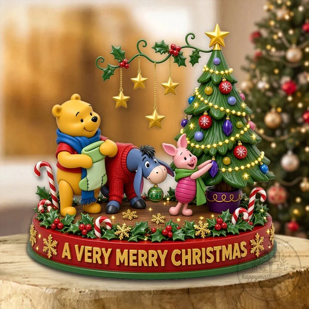 Winnie the Pooh and Friends A Very Merry Christmas Holiday Plaque Decoration 1 Winnie the Pooh and Friends A Very Merry Christmas Holiday Plaque Decoration