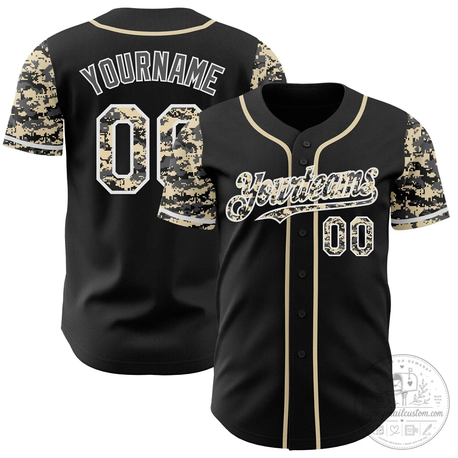 Custom Black Digital Camouflage Baseball Jersey with Personalized Name and Number