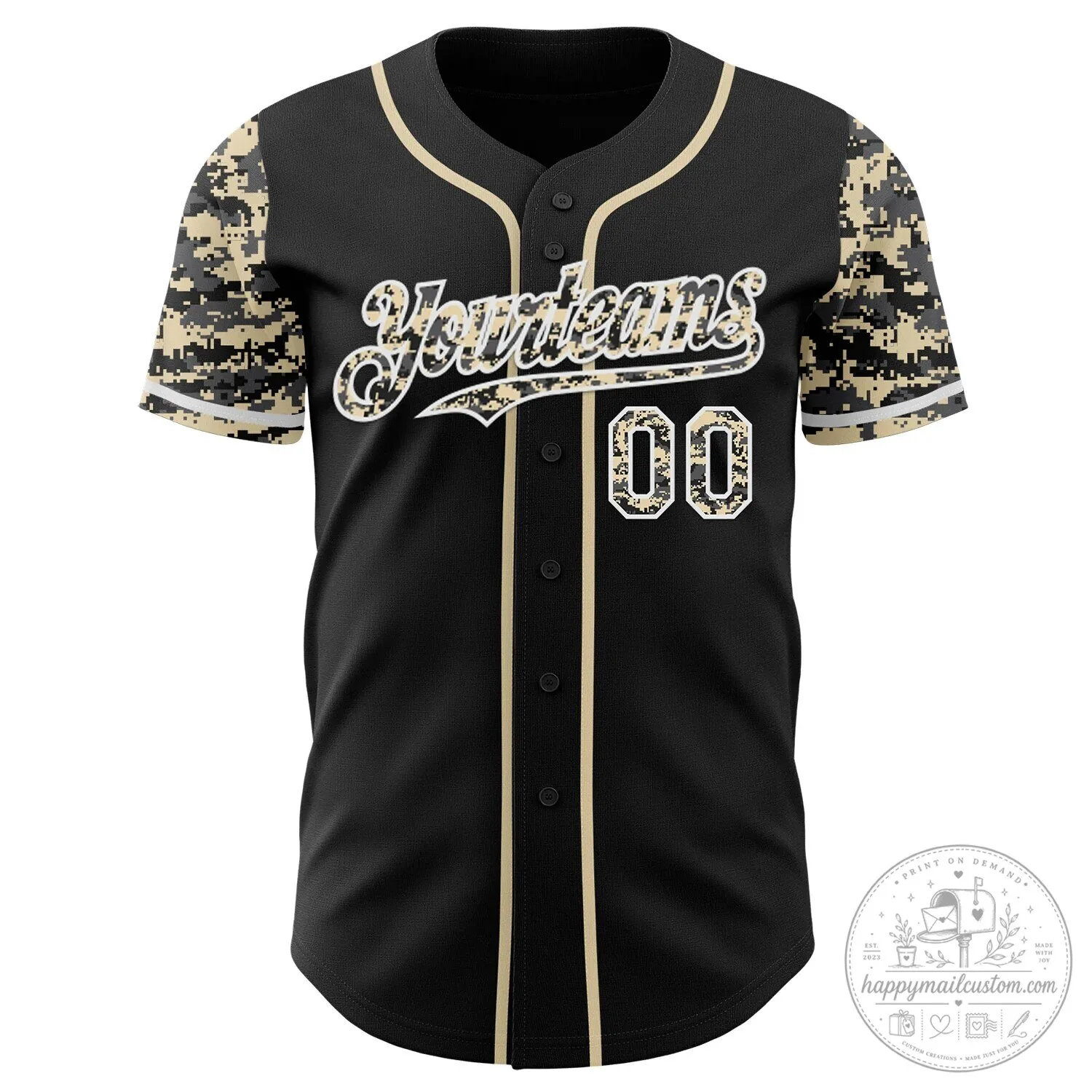 Custom Black Digital Camouflage Baseball Jersey with Personalized Name and Number 10 Custom Black Digital Camouflage Baseball Jersey with Personalized Name and Number