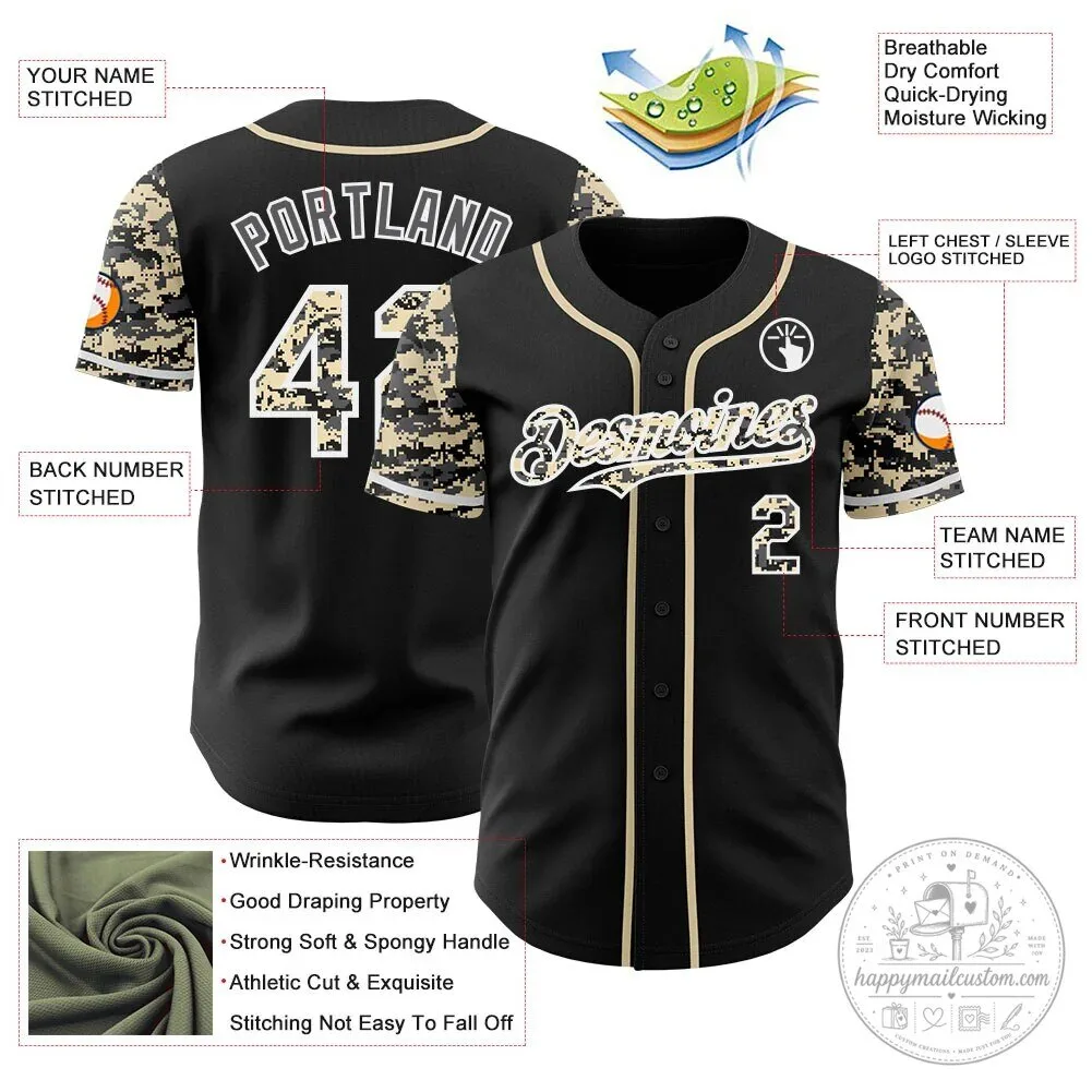 Custom Black Digital Camouflage Baseball Jersey with Personalized Name and Number 11 Custom Black Digital Camouflage Baseball Jersey with Personalized Name and Number