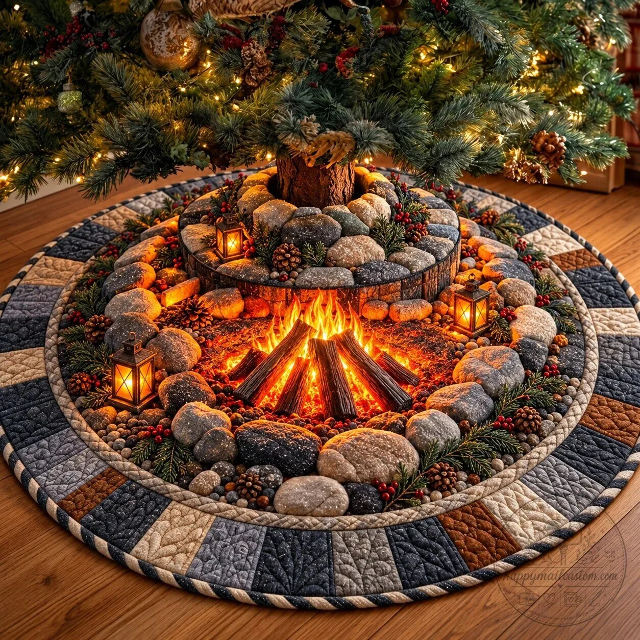 Stone Campfire Quilted Christmas Tree Skirt