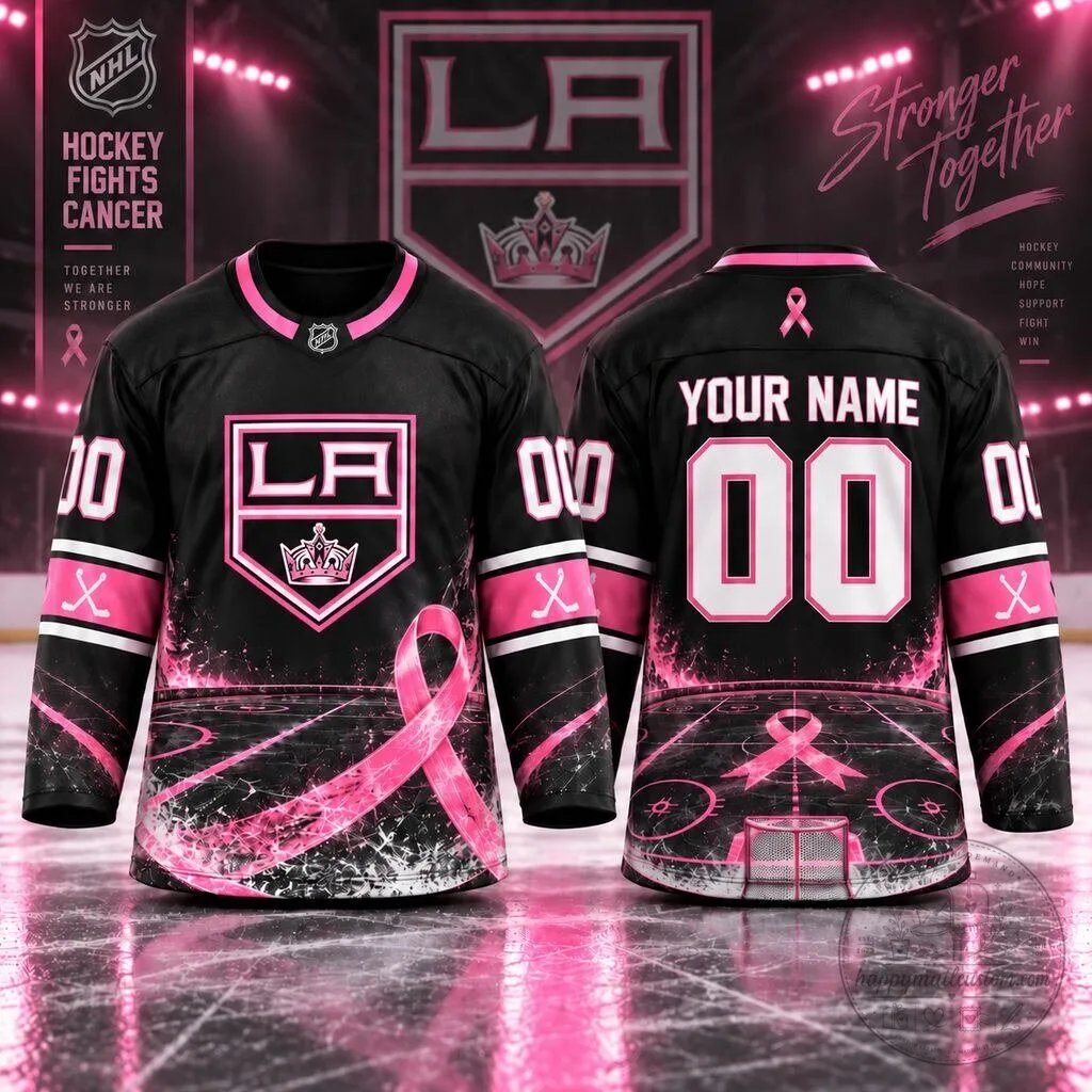 Los Angeles Kings Hockey Fights Cancer Pink Ribbon Personalized Hockey Jersey