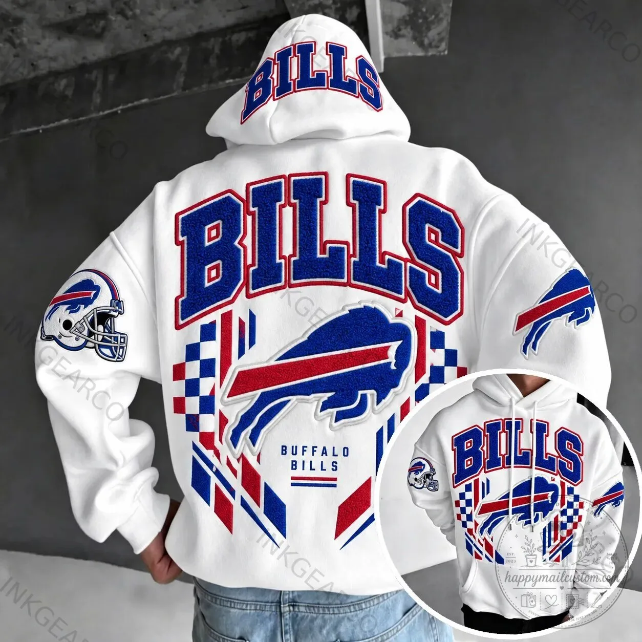 White Hoodie featuring the Buffalo Bills Football Team Logo