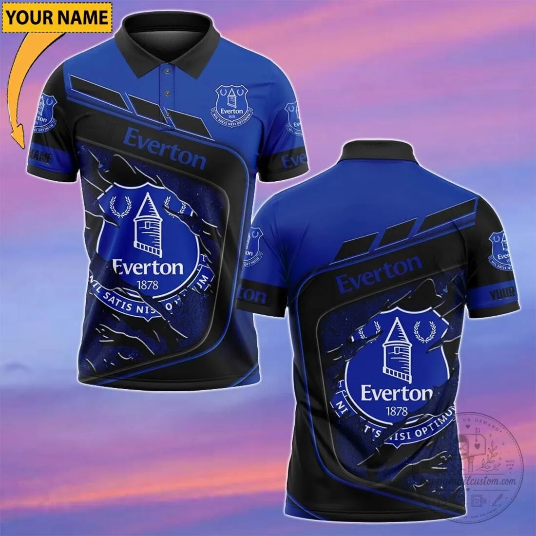 Everton Football Club Personalized Blue Black Design Polo Shirt