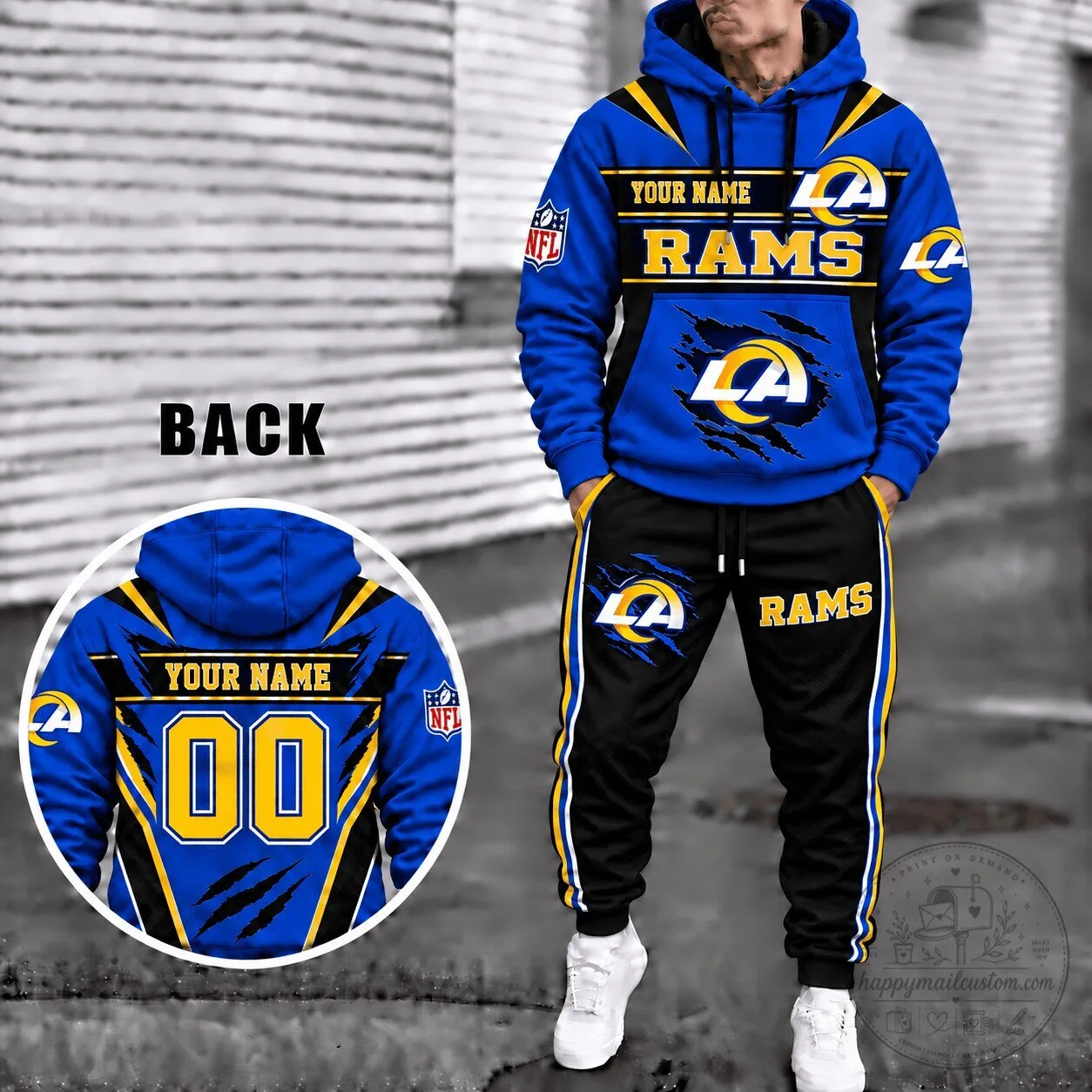 Los Angeles Rams Personalized Blue And Black Hoodie And Sweatpants Set