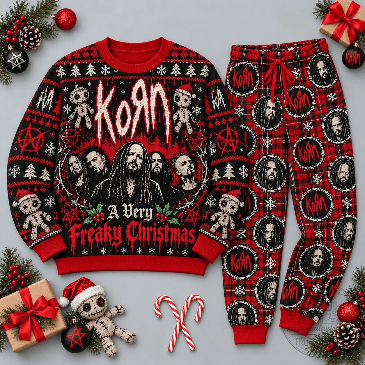 Korn A Very Freaky Christmas Band Members Ugly Christmas Sweater and Pajamas Set