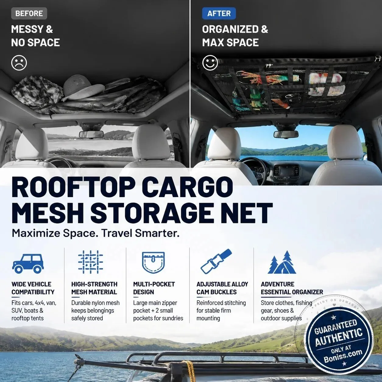 Overhead Mesh Gear Storage Bag for Car, Van, SUV, Boat, and Rooftop Tent 17 Overhead Mesh Gear Storage Bag for Car, Van, SUV, Boat, and Rooftop Tent