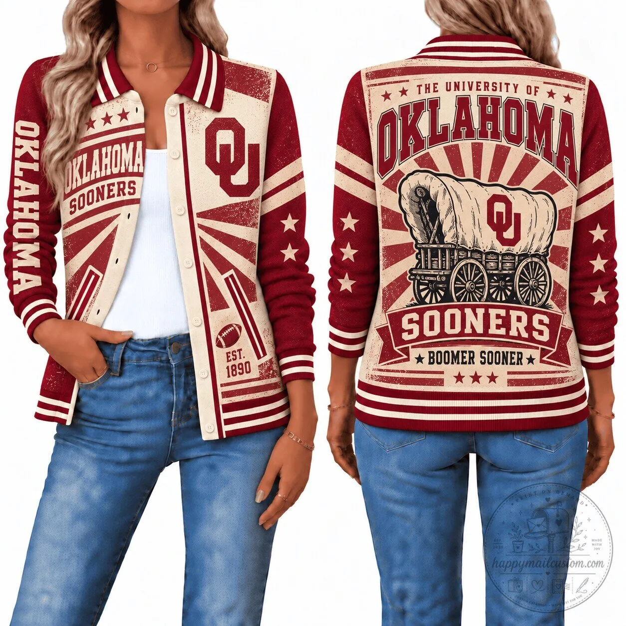 Oklahoma Sooners Vintage Boomer Sooner Baseball Jacket for Women 5 Oklahoma Sooners Vintage Boomer Sooner Baseball Jacket for Women