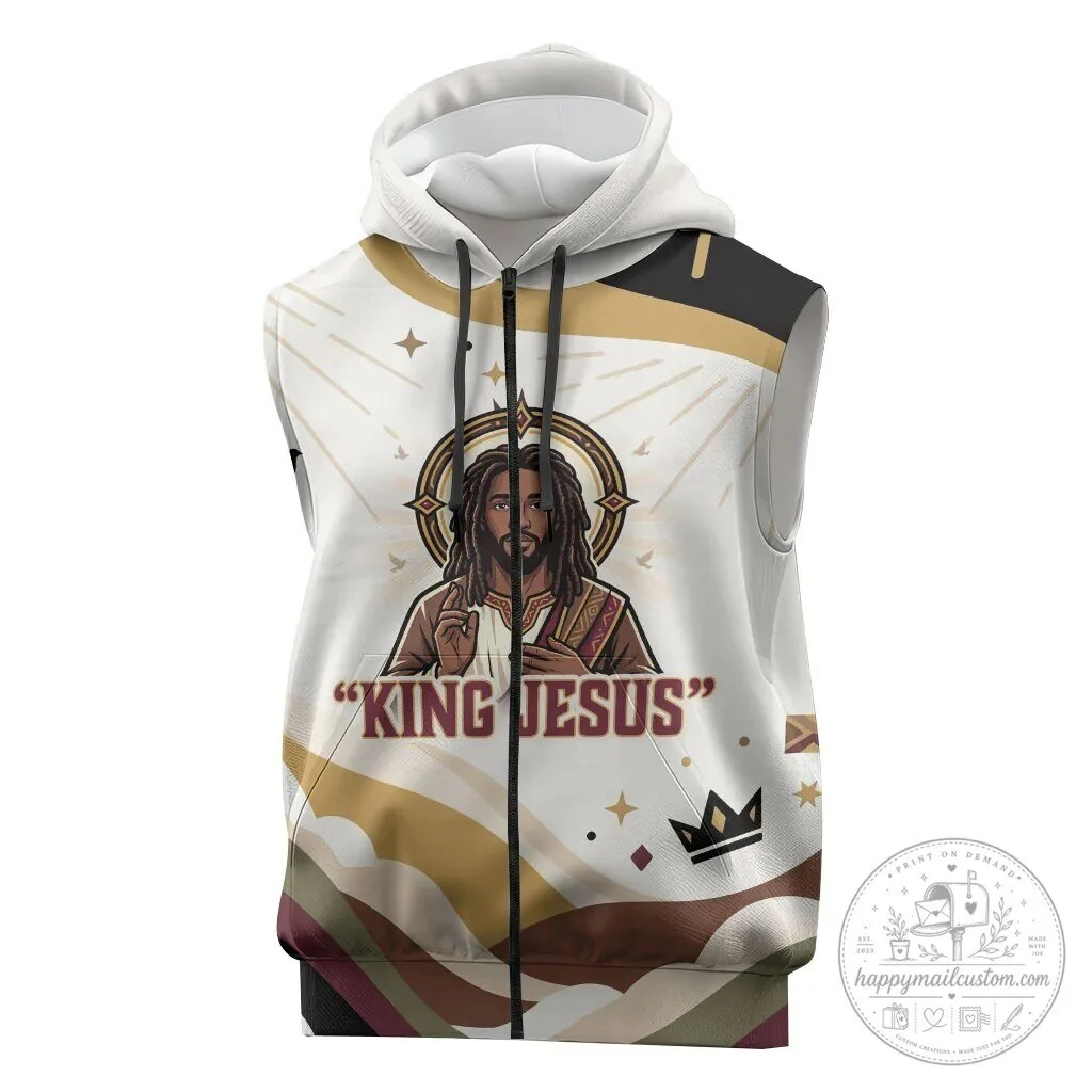 King Jesus African Black Christ Sleeveless Zip Hoodie Religious Christian Faith