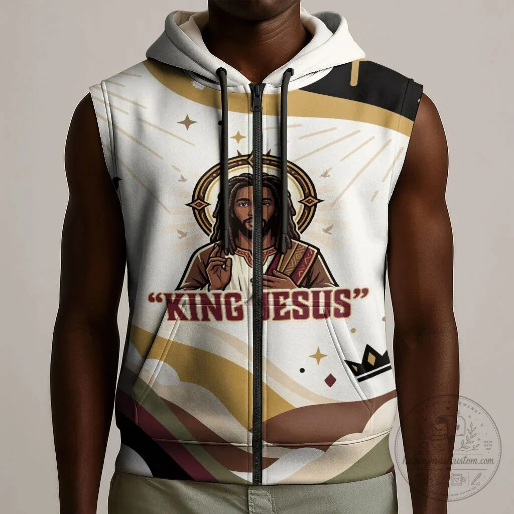 King Jesus African Black Christ Sleeveless Zip Hoodie Religious Christian Faith 11 King Jesus African Black Christ Sleeveless Zip Hoodie Religious Christian Faith