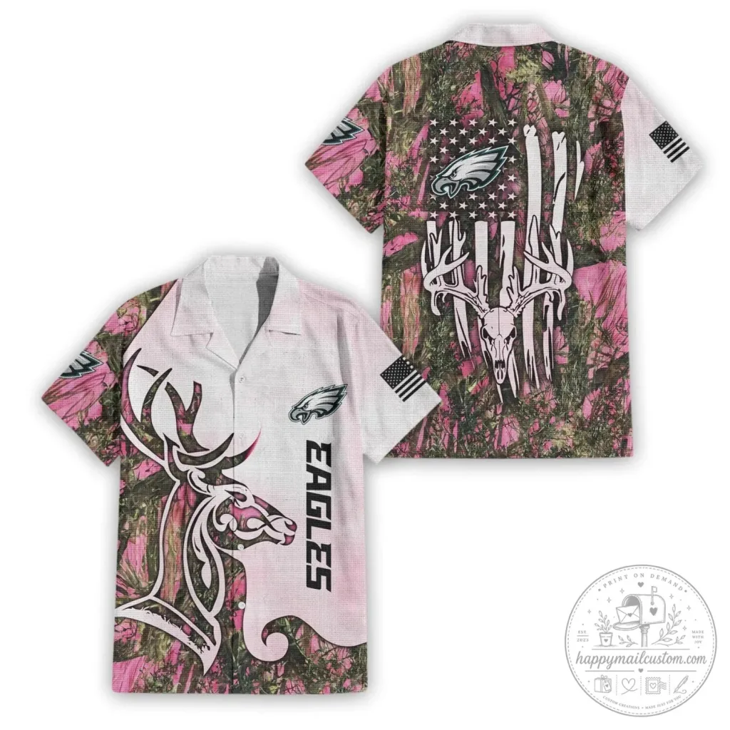Philadelphia Eagles Pink Camouflage Hunting Deer Skull Hawaiian Shirt Philadelphia Eagles Pink Camouflage Hunting Deer Skull Hawaiian Shirt