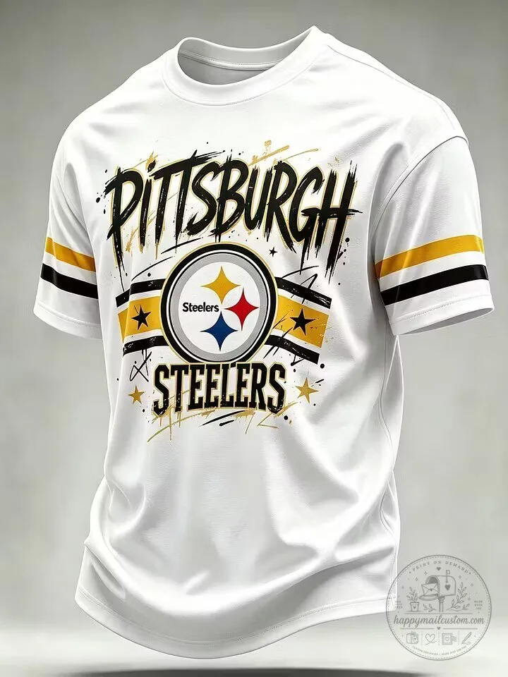 Pittsburgh Steelers NFL Football Team White Graphic Print T-Shirt for Men 2 Pittsburgh Steelers NFL Football Team White Graphic Print T-Shirt for Men