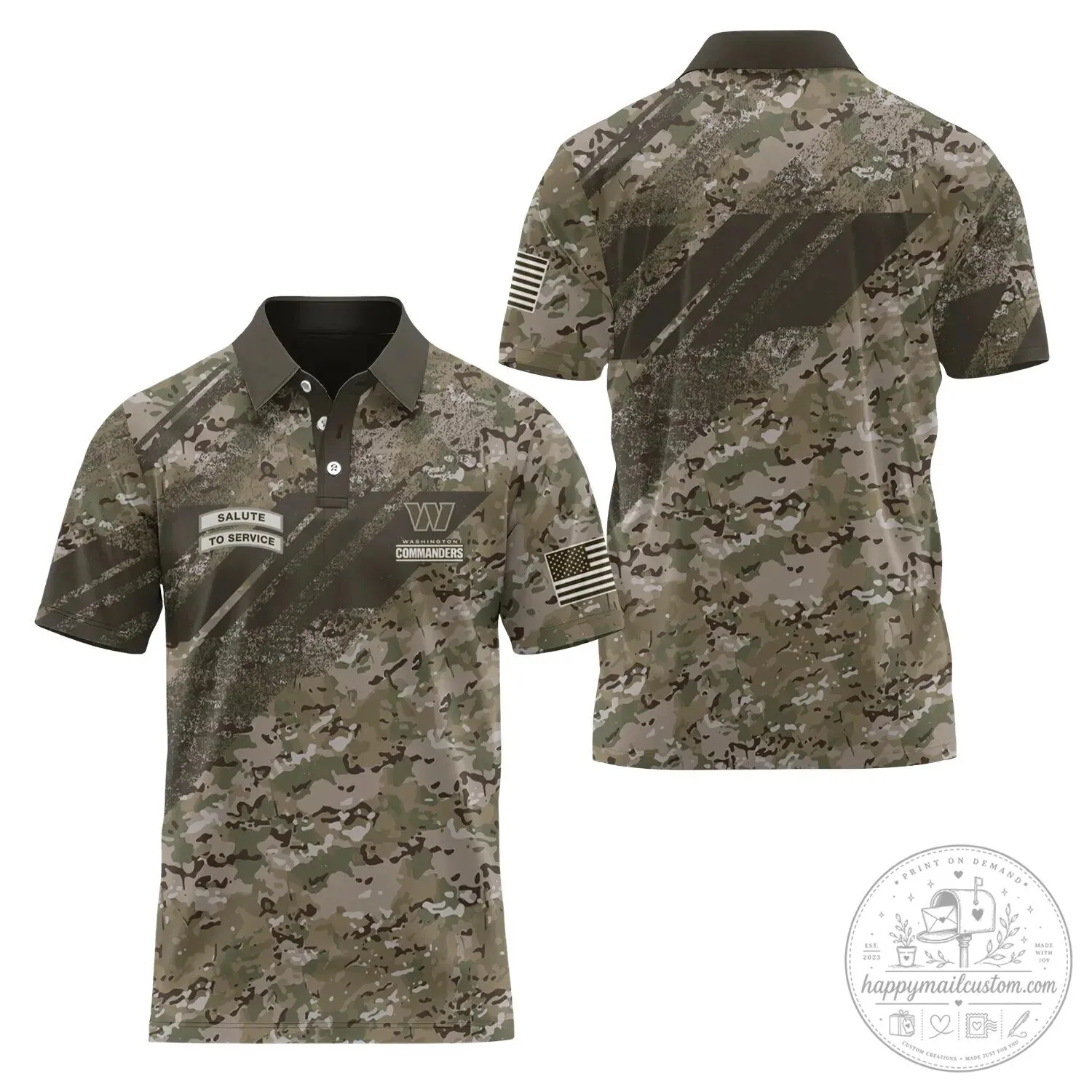 Camouflage Short Sleeve Polo Shirt for Washington Commanders Salute To Service