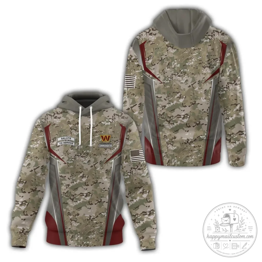 Military Style Camouflage Hoodie for Washington Commanders' Salute to Service Military Style Camouflage Hoodie for Washington Commanders' Salute to Service