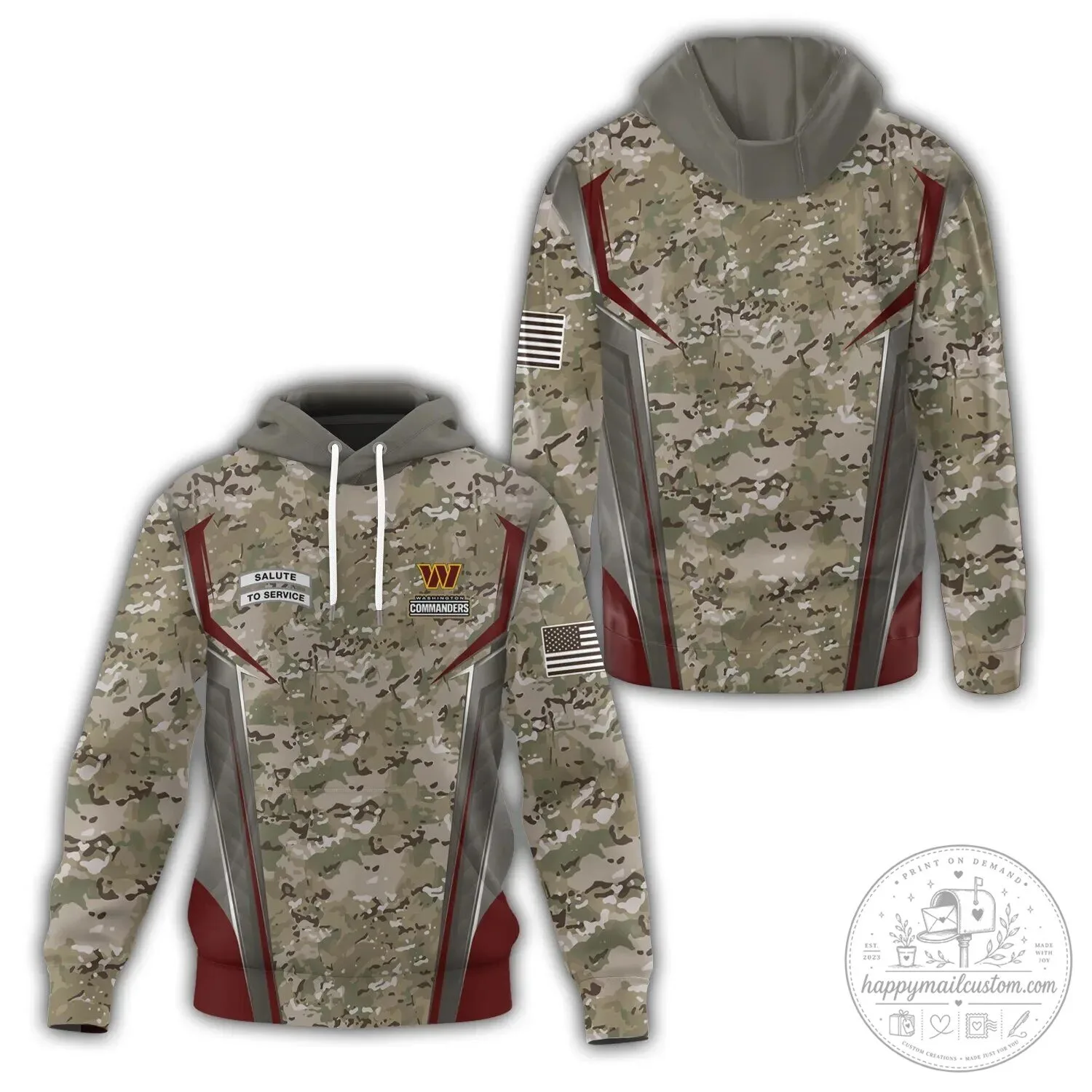 Military Style Camouflage Hoodie for Washington Commanders' Salute to Service