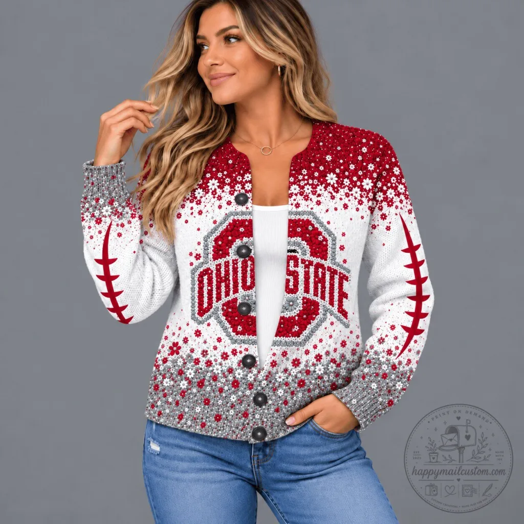 Ohio State Buckeyes Floral Heritage Button-Up Cardigan for Women Ohio State Buckeyes Floral Heritage Button-Up Cardigan for Women