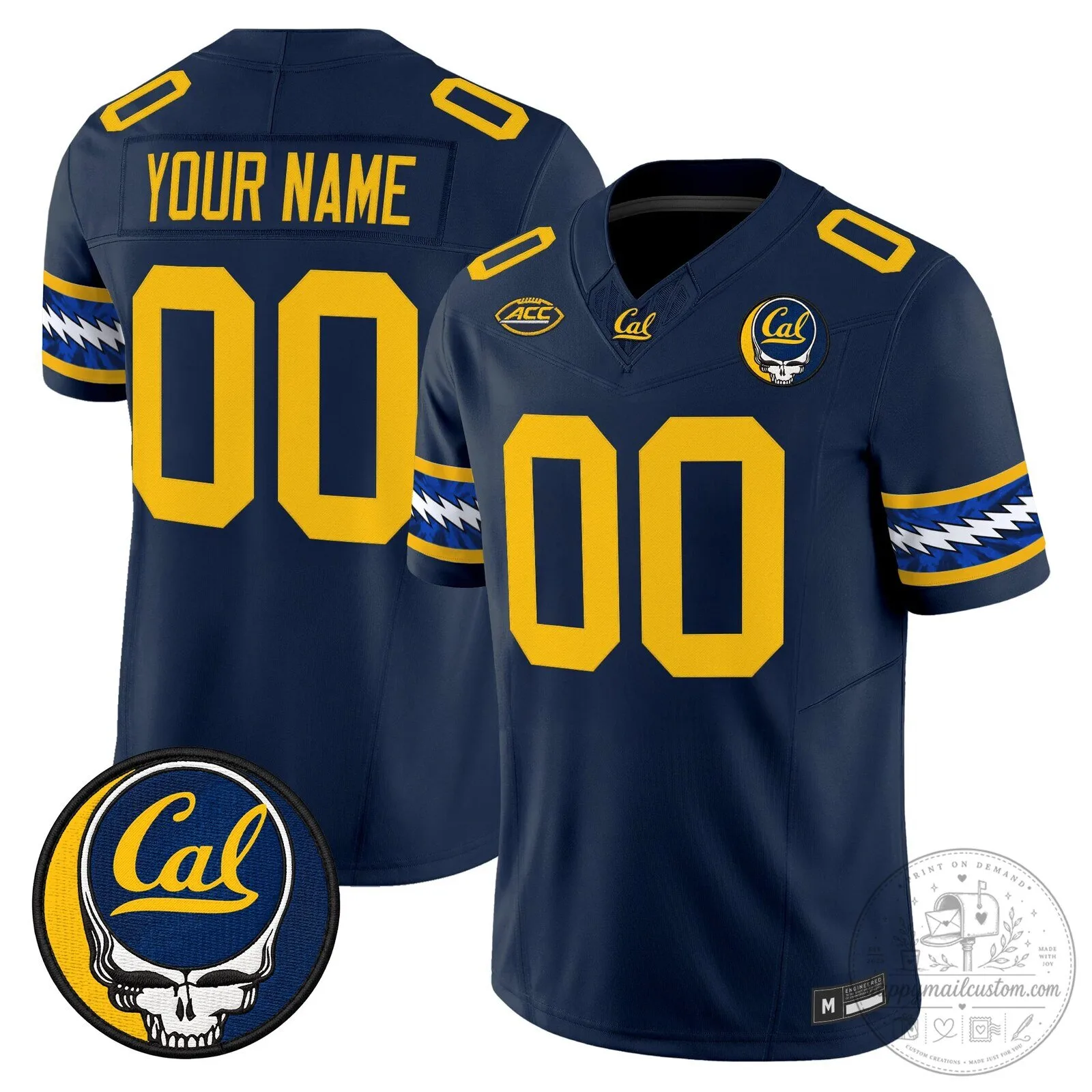 Custom Football Jersey for Grateful Dead Fans of California Golden Bears