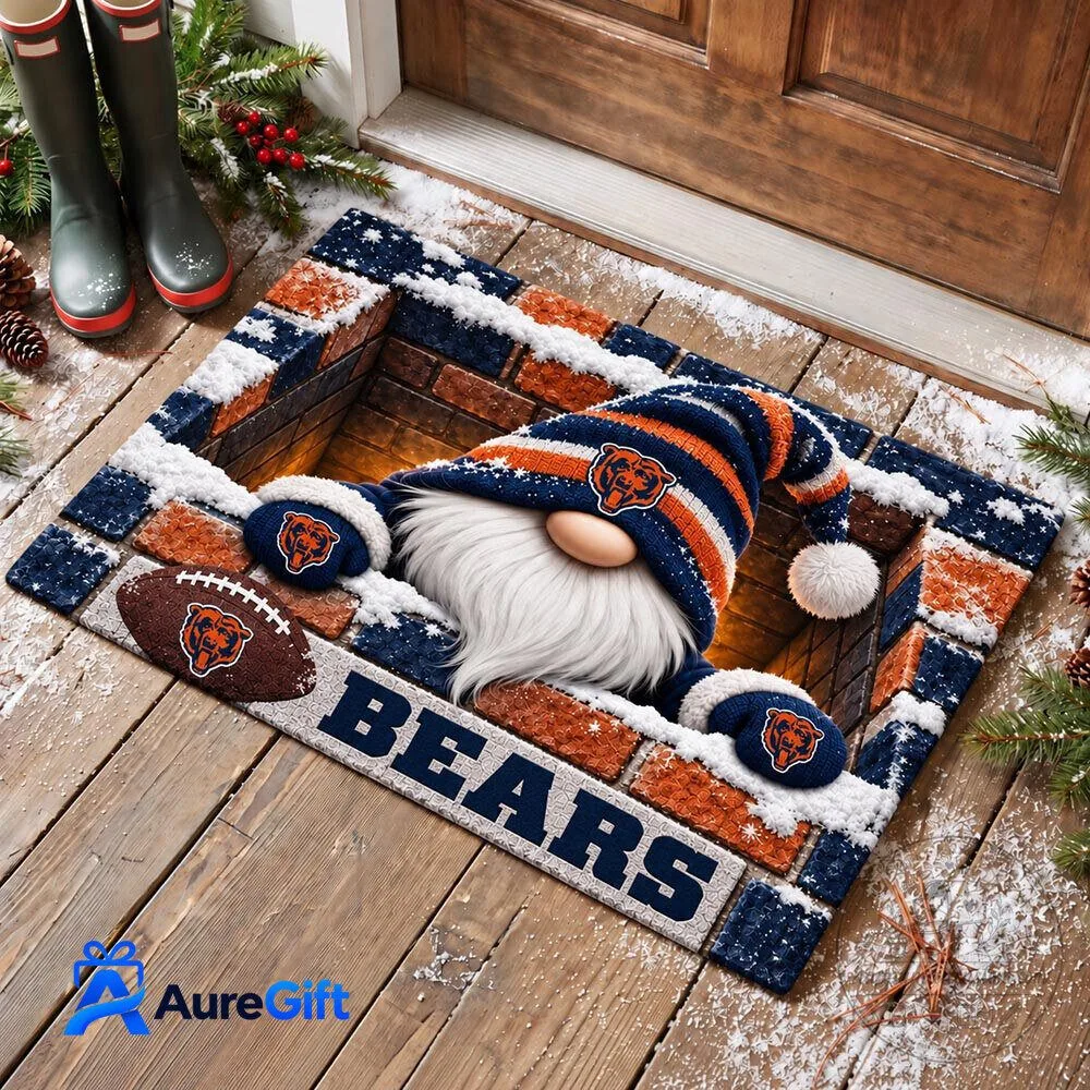 Chicago Bears Christmas Gnome Holiday Personalized Doormat