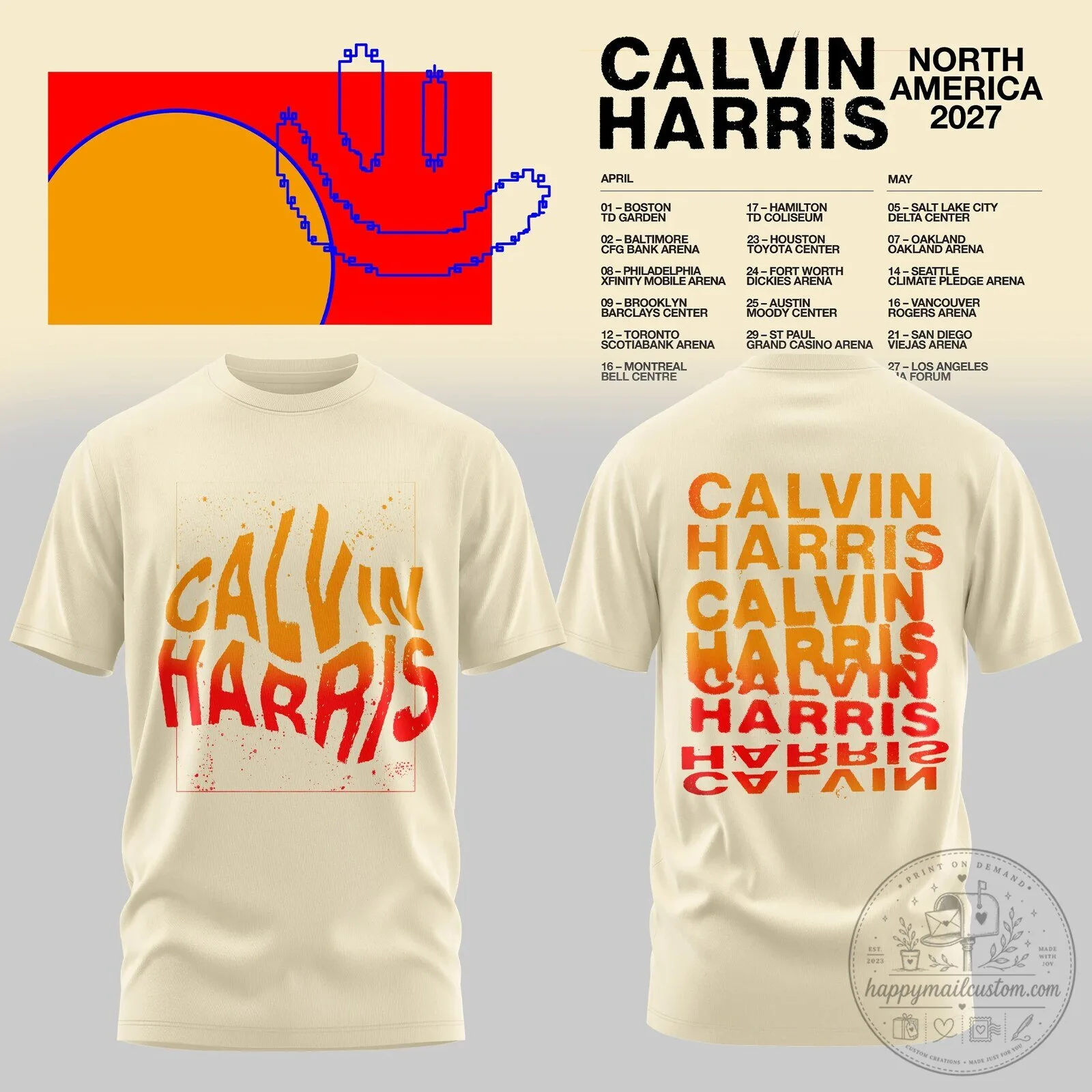 Calvin Harris North America 2027 Tour Dates Concert T-Shirt