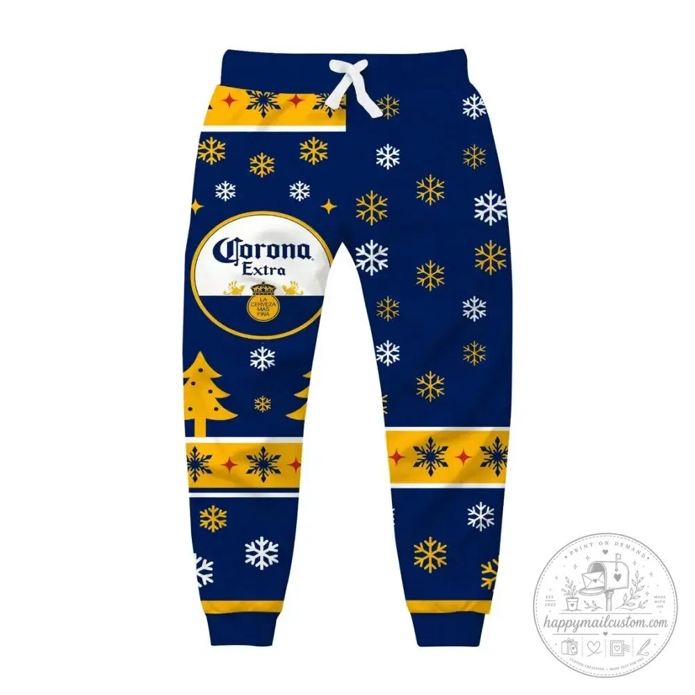 Corona Extra Beer Ugly Christmas Winter Snowflakes Holiday Jogger Pants