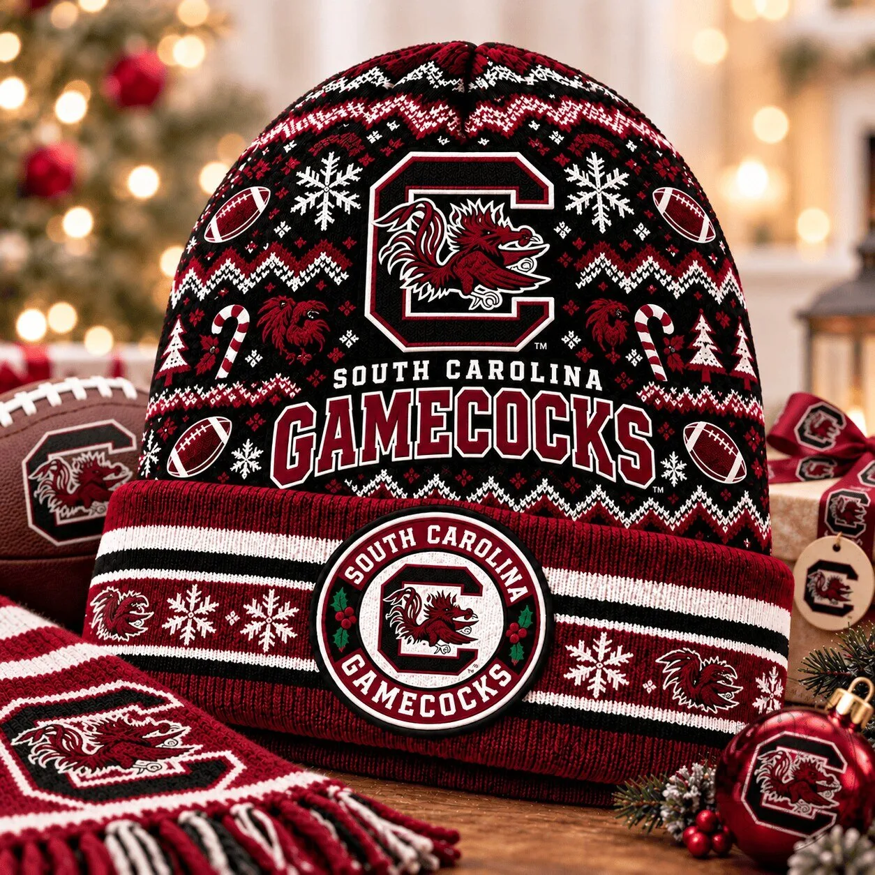 South Carolina Gamecocks Ugly Christmas Sweater Pattern Beanie Hat