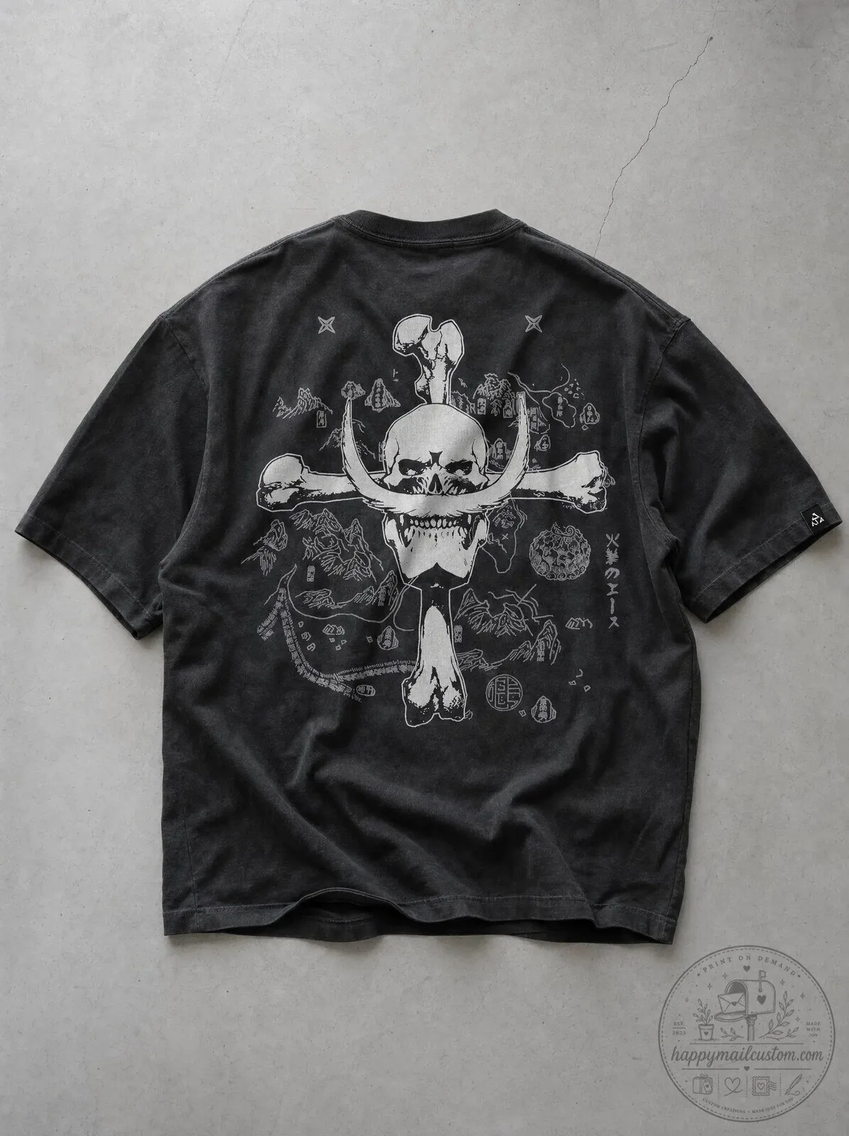 One Piece Whitebeard Pirates Jolly Roger Vintage Washed Black T-Shirt