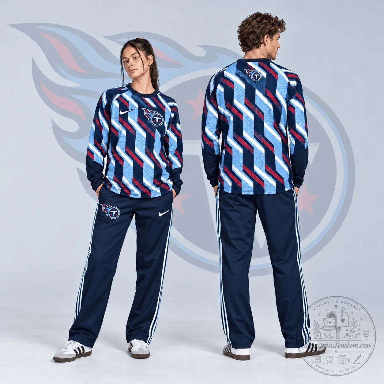 Tennessee Titans NFL Bold Diagonal Stripe Long Sleeve Crewneck Shirt