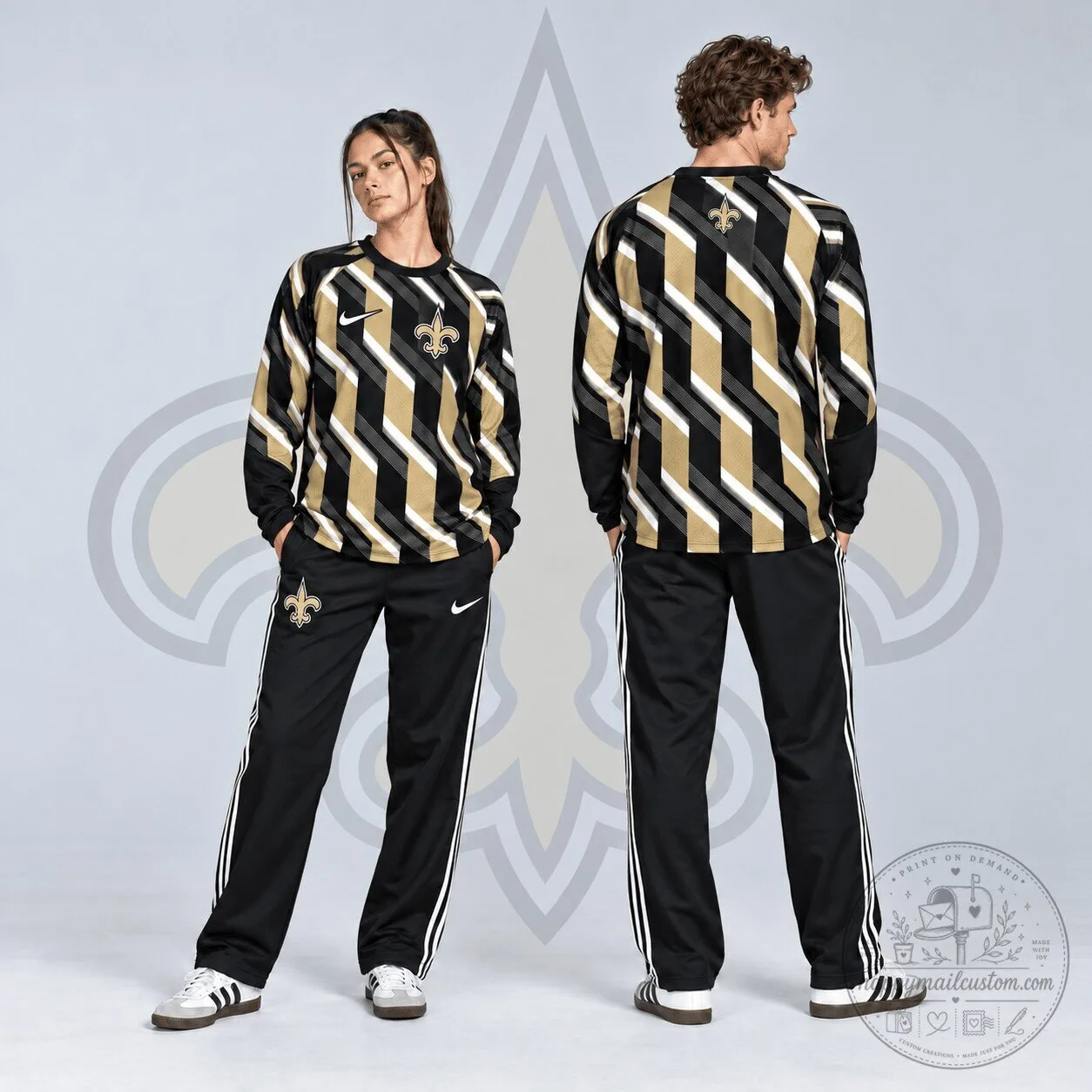 New Orleans Saints Bold Diagonal Stripe Long Sleeve Crewneck Shirt