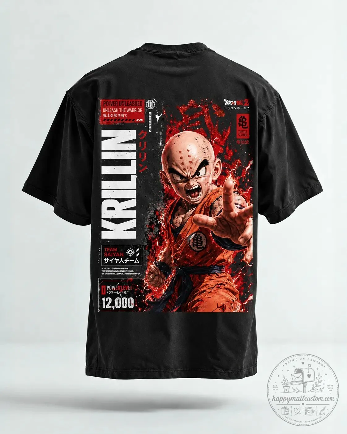 Dragon Ball Z Krillin Power Unleashed Graphic Print Vintage T-Shirt
