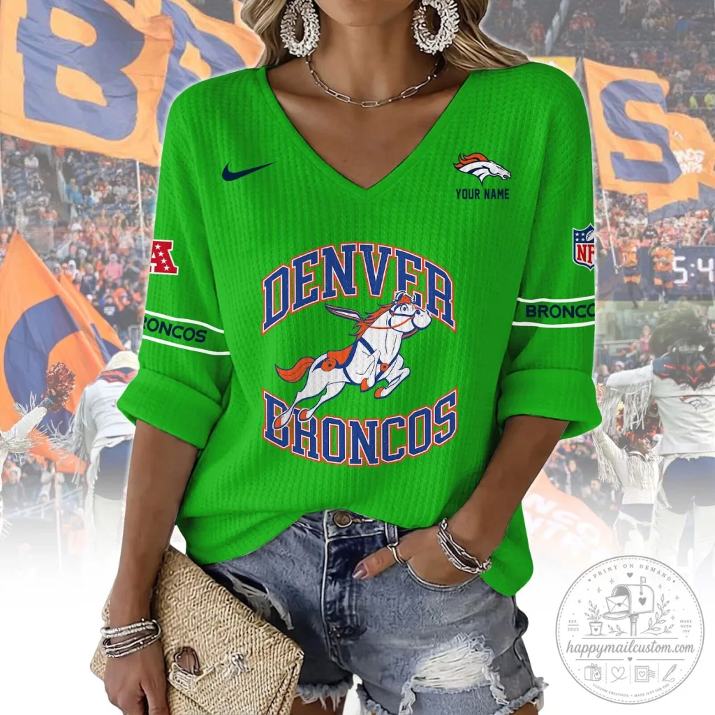 Denver Broncos Women's V-Neck Long Sleeve Shirt 30 Denver Broncos Women's V-Neck Long Sleeve Shirt