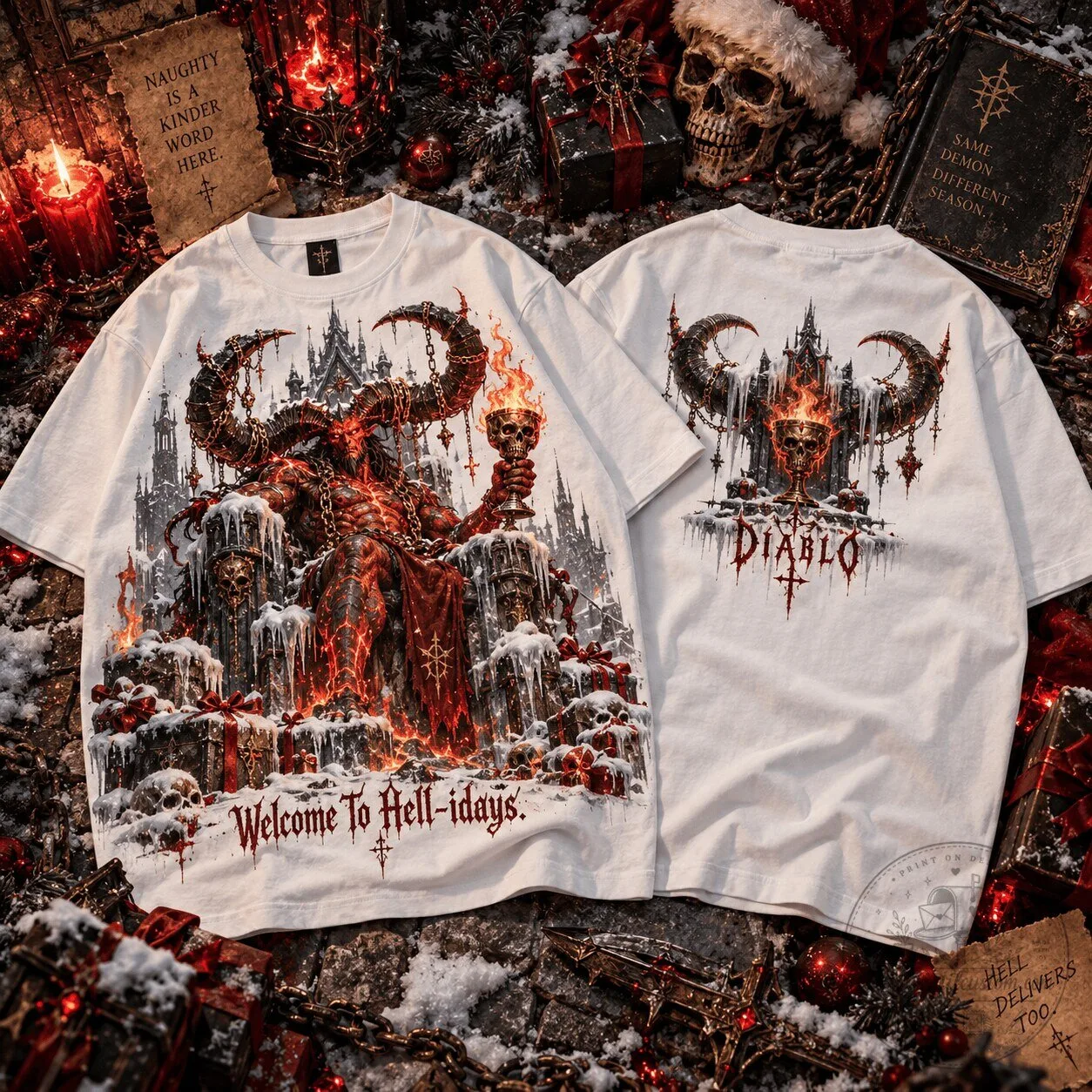 Diablo Welcome To Hell-idays Christmas Demon Lord Baal Graphic T-Shirt