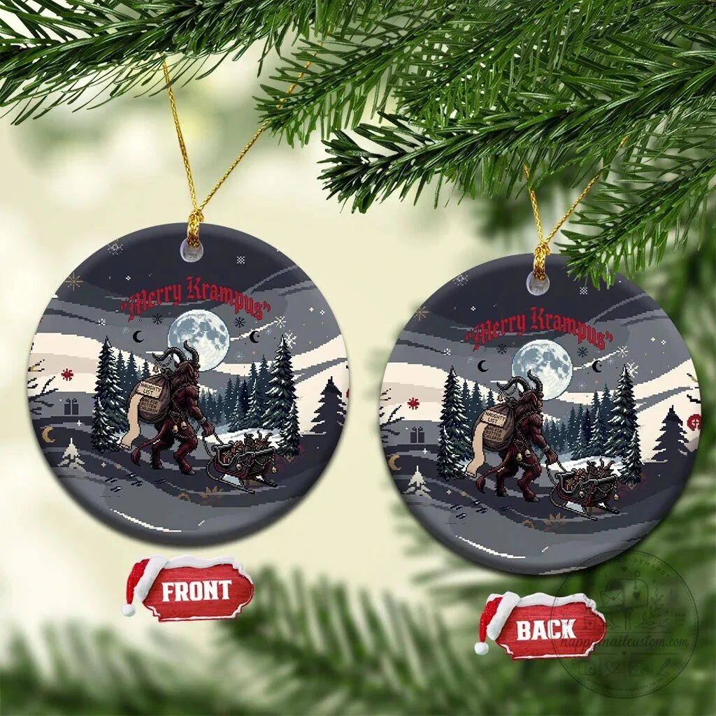 Merry Krampus Christmas Holiday Round Ornament 7 Merry Krampus Christmas Holiday Round Ornament