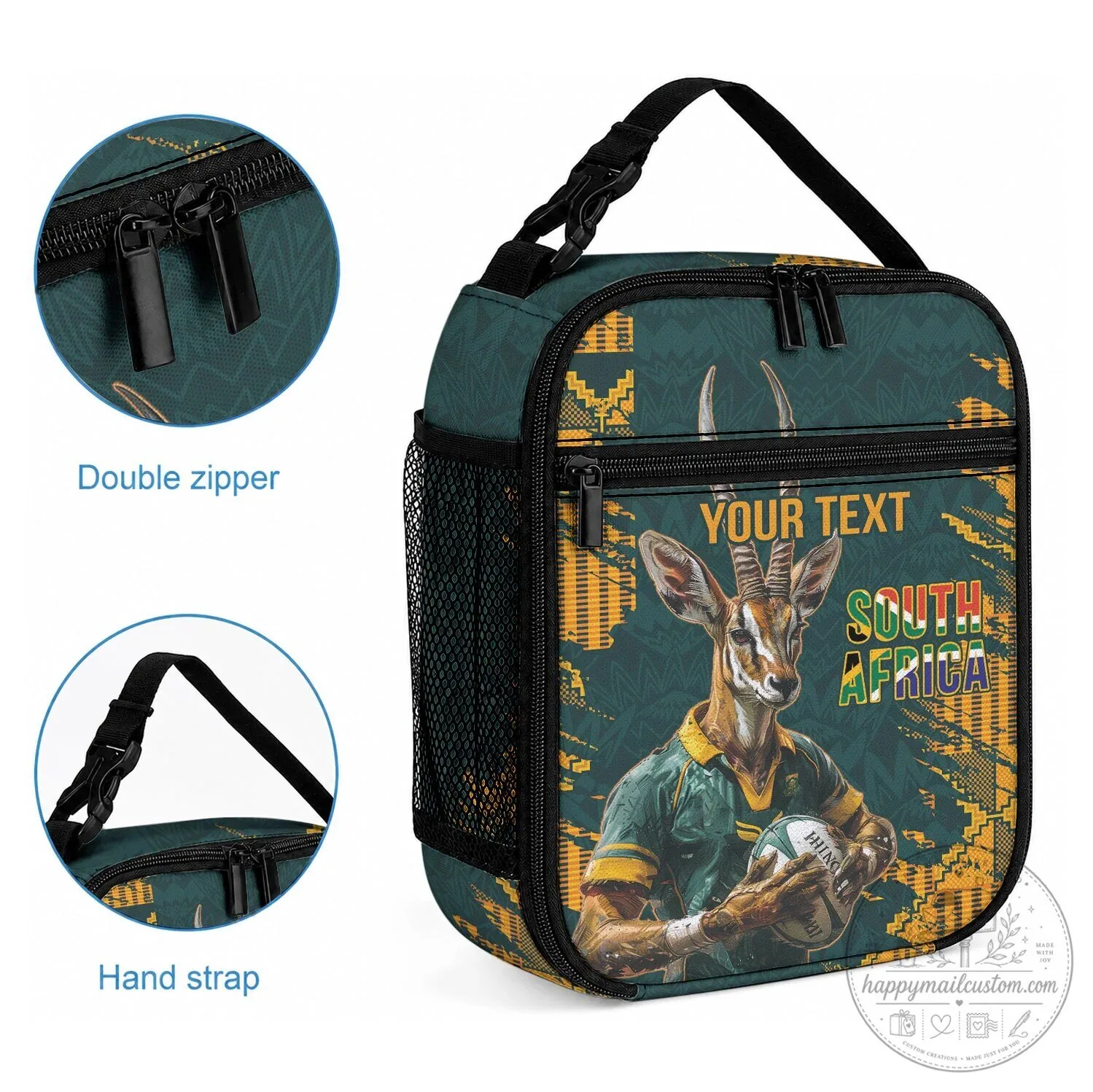 Custom Lunch Bag featuring South Africa Rugby Springboks Mascot 8 Custom Lunch Bag featuring South Africa Rugby Springboks Mascot