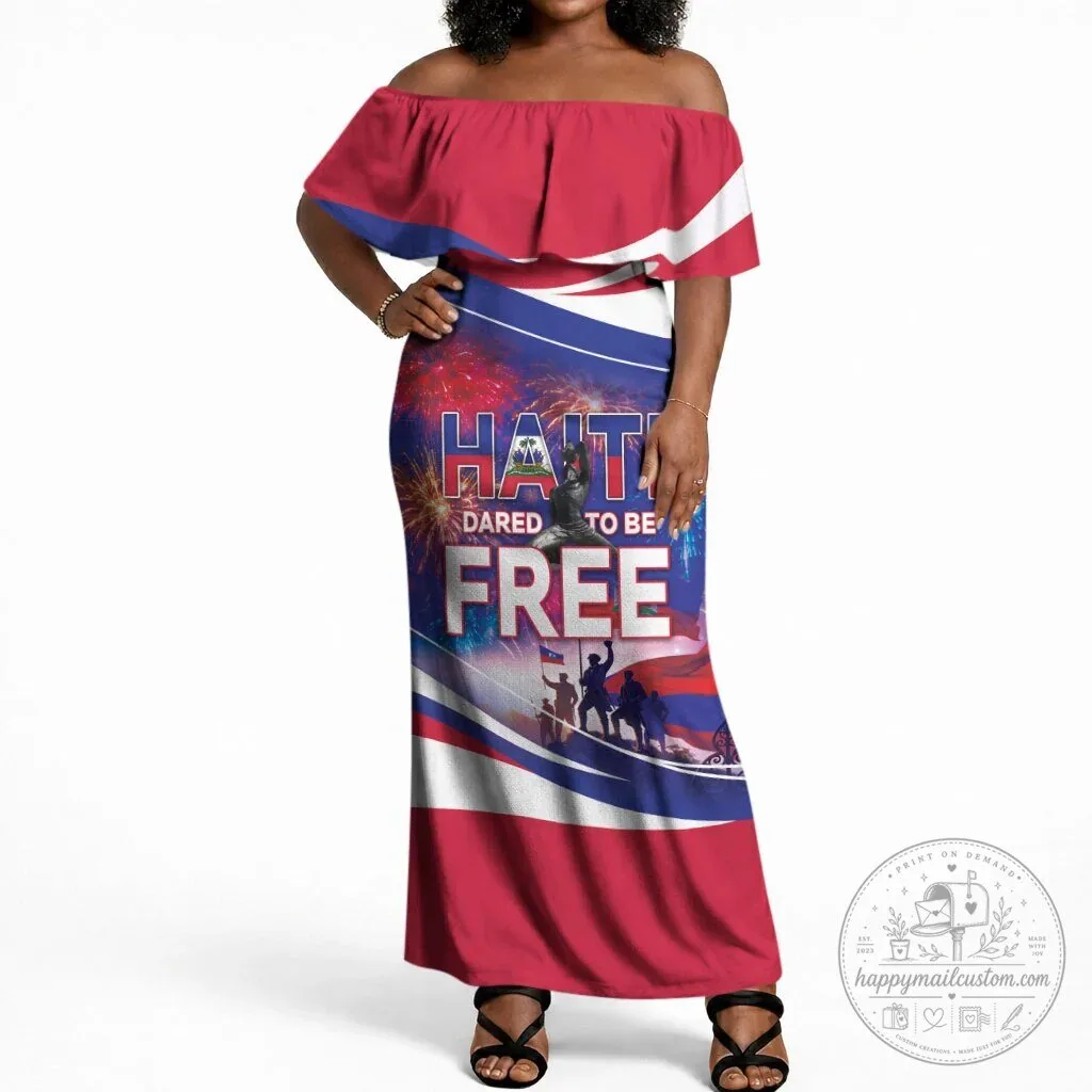 Haiti Independence Day Off Shoulder Maxi Dress